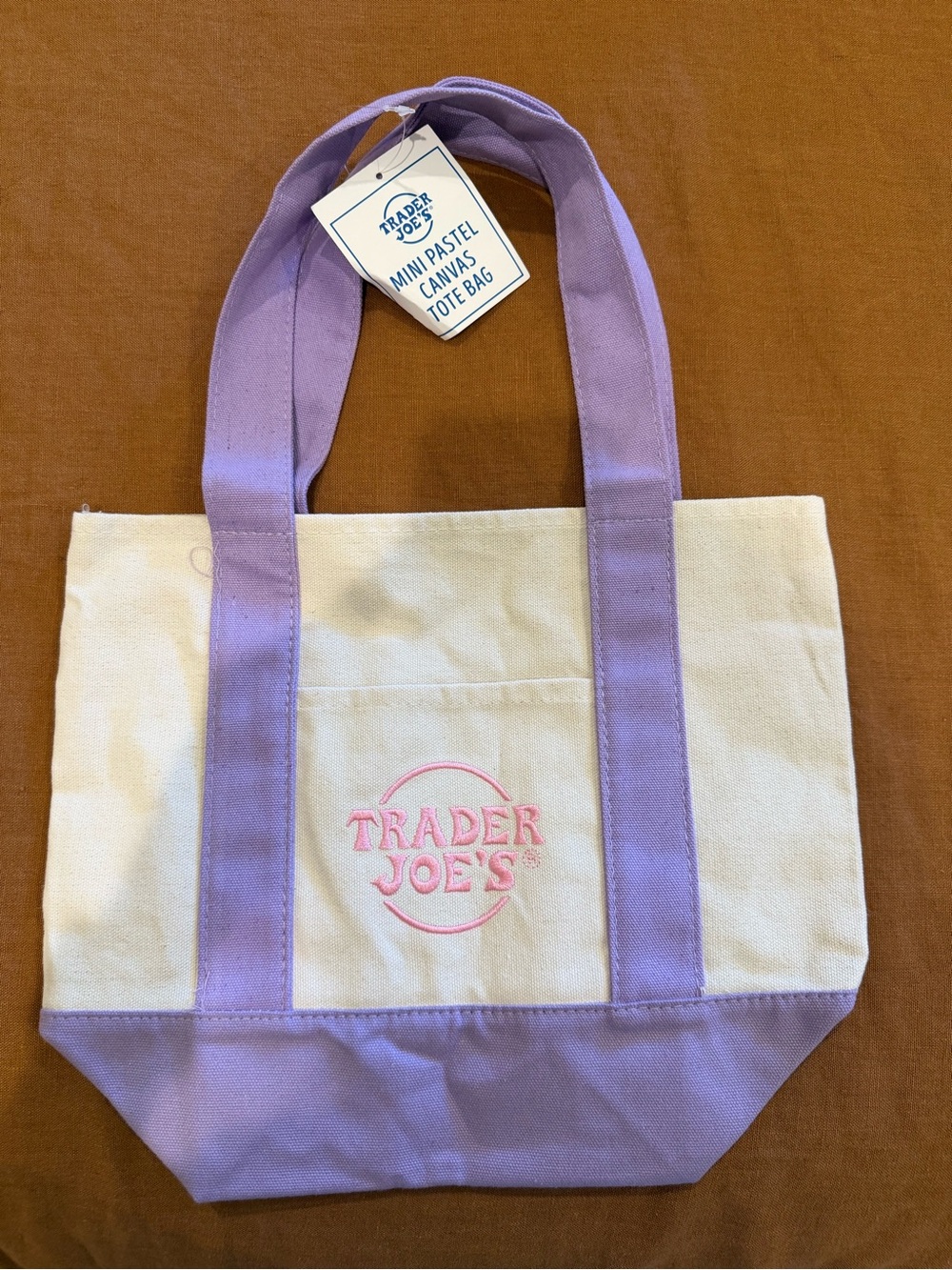 Mini Trader Joe’s Pastel Canvas Tote Bag in Lavender and Cream